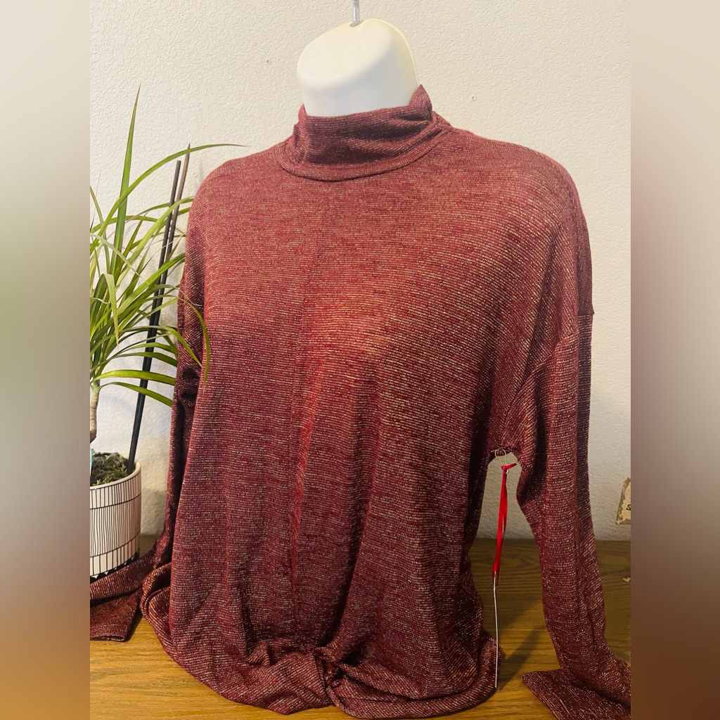 Jennifer Lopez Shimmering GoldMaroon Turtle Neck Brand New Size M